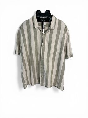 Mutual Weave Linen Cotton Striped Short Sleeve Button Shirt Mens XXL